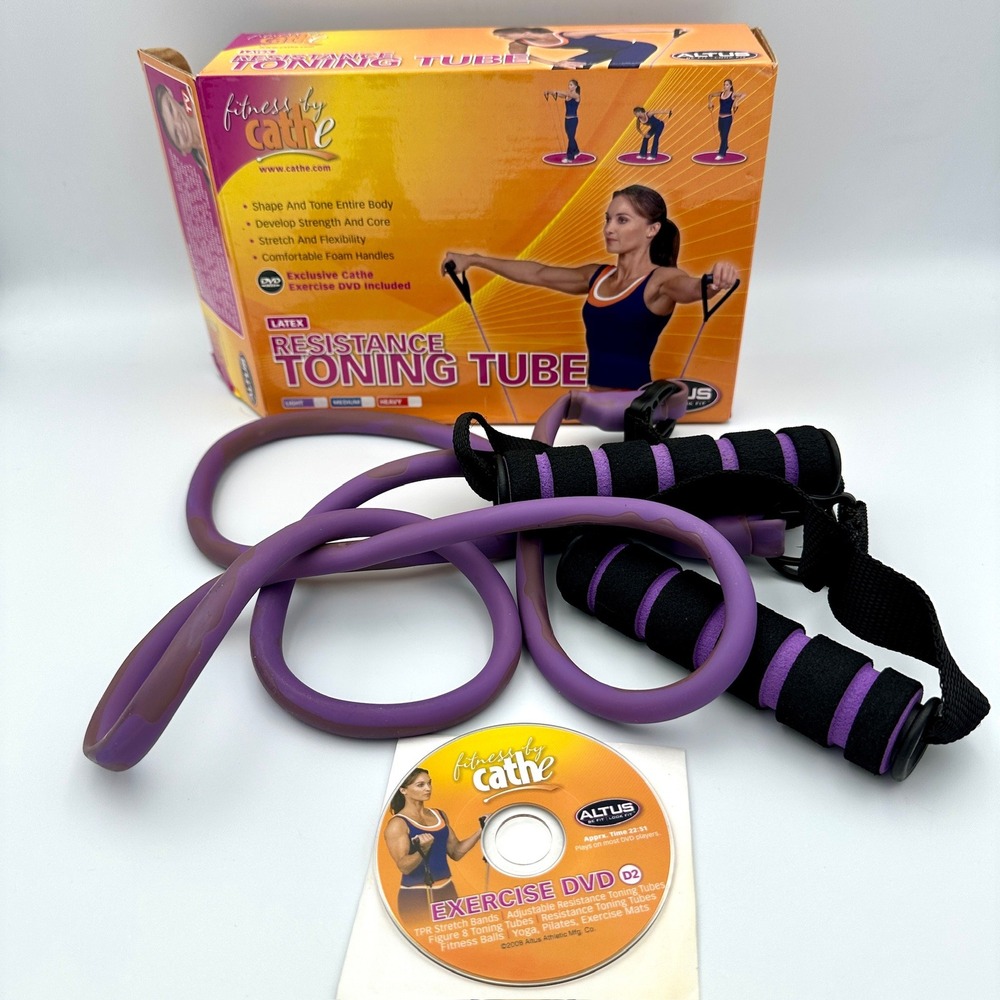 Fitness by Cathe Altus Resistance Toning Tube Medium Purple Foam Handle with DVD